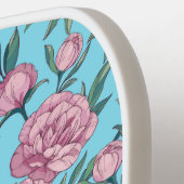 ピンクかわいらしの花のパターンパーソナライズされた文字名 ピックルボールラケット (左詳細)