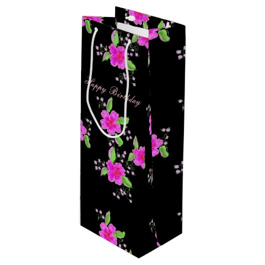 ピンクかわいらしの花のワインバッグ ワインギフトバッグ (正面アングル)