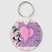 ピンクかわいらしの花の妖精アクセサリー – 名前を追加 キーホルダー (正面)