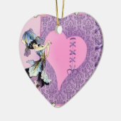 ピンクかわいらしの花の妖精アクセサリー – 名前を追加 セラミックオーナメント (左)