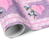 ピンクかわいらしの花の妖精アクセサリー – 名前を追加 ラッピングペーパー (ロールコーナー)