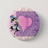 ピンクかわいらしの花の妖精アクセサリー – 名前を追加 缶バッジ (正面)