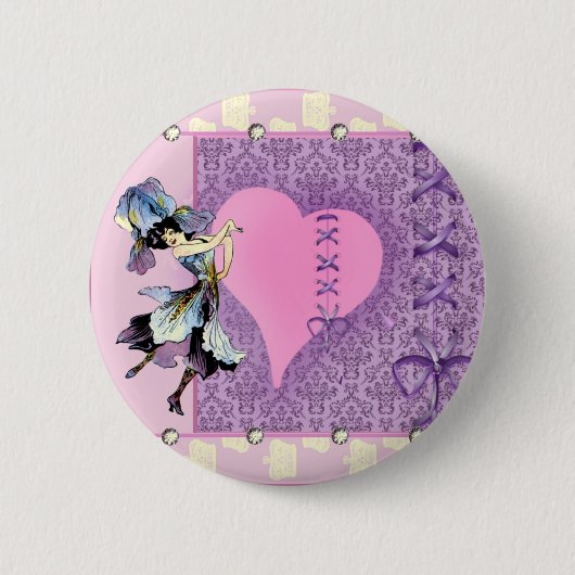 ピンクかわいらしの花の妖精アクセサリー – 名前を追加 缶バッジ (正面)