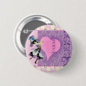 ピンクかわいらしの花の妖精アクセサリー – 名前を追加 缶バッジ (正面&裏面)