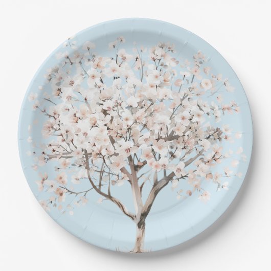 ピンクかわいらしの花の木ブライダルシャワー ペーパープレート (正面)