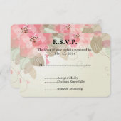 ピンクかわいらしの花の結婚式RSVP 出欠カード (正面/裏面)