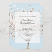 ピンクかわいらしの花の結婚木 招待状 (正面/裏面)