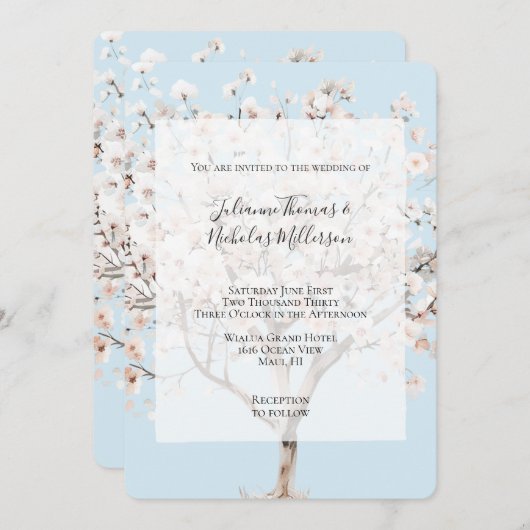 ピンクかわいらしの花の結婚木 招待状 (正面/裏面)