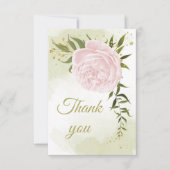 ピンクかわいらしの花の緑の植物 サンキューカード (正面)
