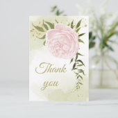 ピンクかわいらしの花の緑の植物 サンキューカード (スタンド正面)