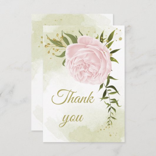 ピンクかわいらしの花の緑の植物 サンキューカード (正面/裏面)