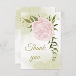 ピンクかわいらしの花の緑の植物 サンキューカード