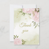 ピンクかわいらしの花の緑の植物 サンキューカード (正面)