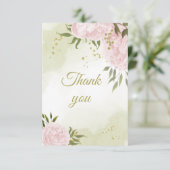 ピンクかわいらしの花の緑の植物 サンキューカード (スタンド正面)