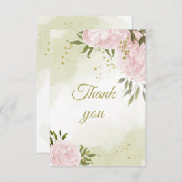 ピンクかわいらしの花の緑の植物 サンキューカード