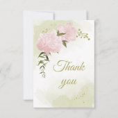 ピンクかわいらしの花の緑の植物 サンキューカード (正面)