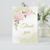 ピンクかわいらしの花の緑の植物 サンキューカード (スタンド正面)