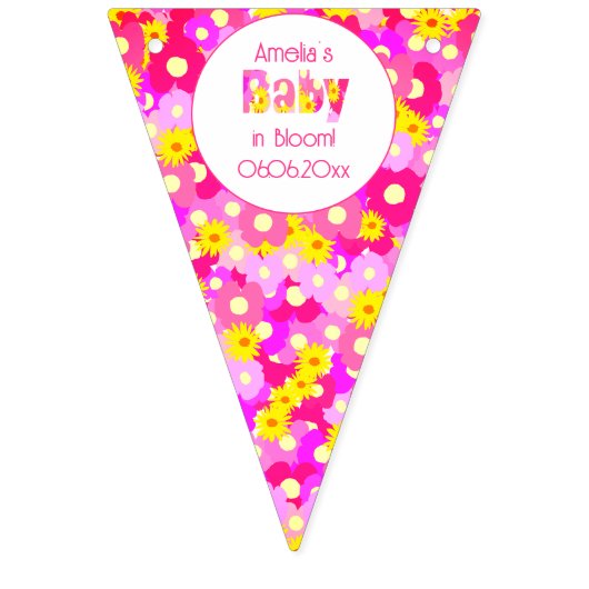 ピンクかわいらしの花の赤パーソナライズされたちゃんシャワー バンティングフラッグ (第2の旗)