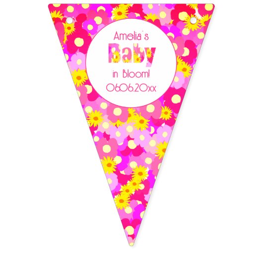 ピンクかわいらしの花の赤パーソナライズされたちゃんシャワー バンティングフラッグ (第1の旗)