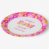 ピンクかわいらしの花の赤パーソナライズされたちゃんシャワー ペーパープレート (アングル)
