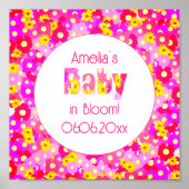 ピンクかわいらしの花の赤パーソナライズされたちゃんシャワー ポスター (正面)