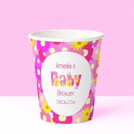 ピンクかわいらしの花の赤パーソナライズされたちゃんシャワー 紙コップ