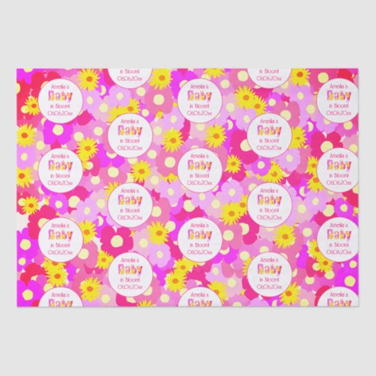 ピンクかわいらしの花の赤パーソナライズされたちゃんシャワー 薄葉紙 (正面)
