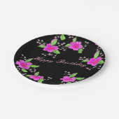 ピンクかわいらしの花の黒い誕生日プレート ペーパープレート (アングル)