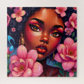 ピンクかわいらしの花を咲かせる女性 ジグソーパズル (縦)