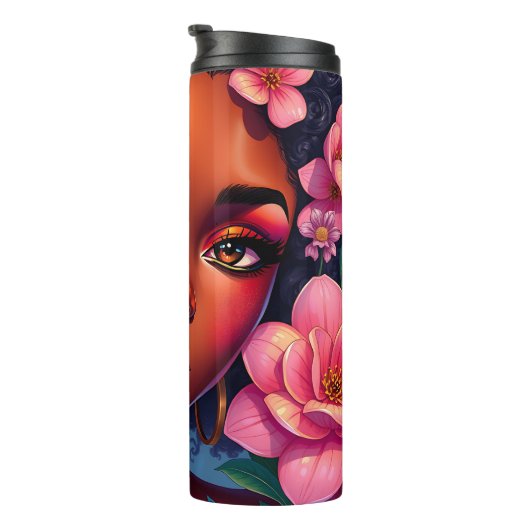 ピンクかわいらしの花を咲かせる女性 タンブラー (回転右)