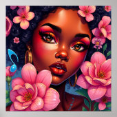 ピンクかわいらしの花を咲かせる女性 ポスター (正面)