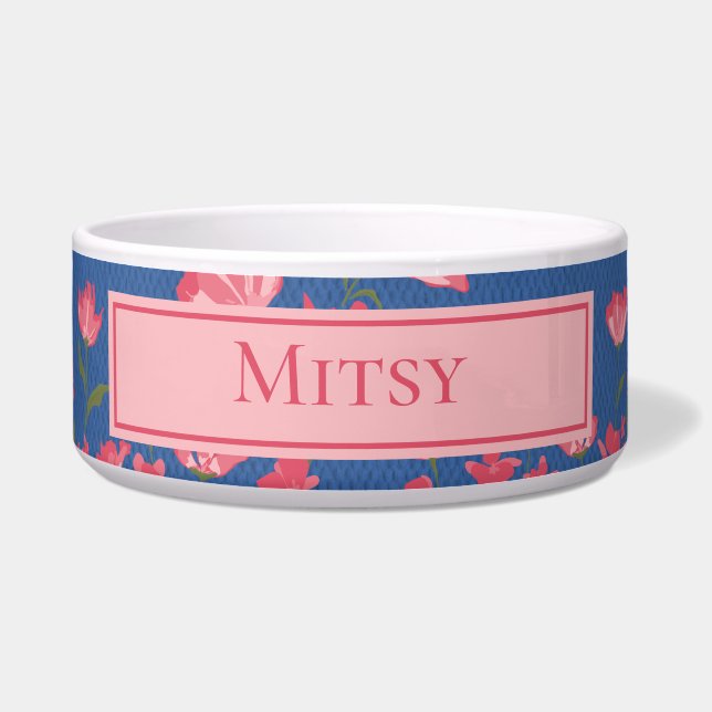 ピンクかわいらしの花オンブルーペットボウル ボウル (正面)