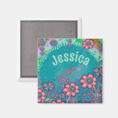 ピンクかわいらしの花カスタムティール（緑がかった色）吸光度マグネット マグネット (正面/裏面)