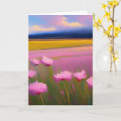 ピンクかわいらしの花グリーティングカード カード (黄色い花)