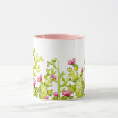 ピンクかわいらしの花コーヒーマグ付き砂漠サボテン マグカップ (中央)