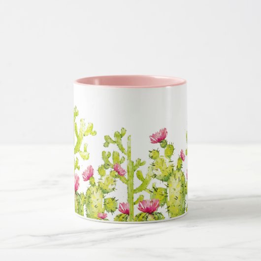 ピンクかわいらしの花コーヒーマグ付き砂漠サボテン マグカップ (中央)