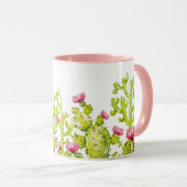 ピンクかわいらしの花コーヒーマグ付き砂漠サボテン マグカップ (正面右)