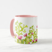 ピンクかわいらしの花コーヒーマグ付き砂漠サボテン マグカップ (正面左)