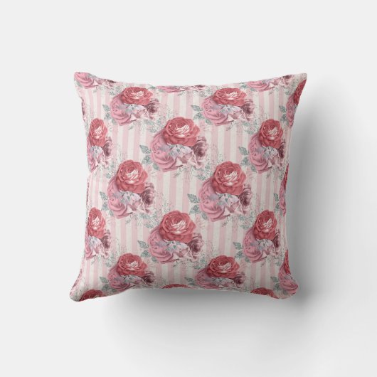 ピンクかわいらしの花ストライプの柄 クッション (裏面)