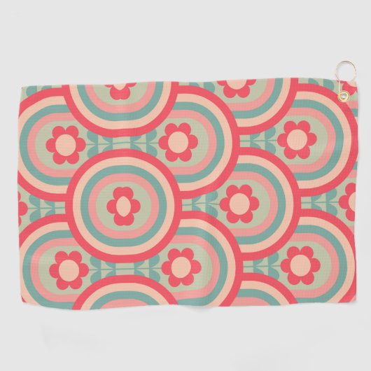 ピンクかわいらしの花デザイン女性 ゴルフタオル (横)