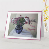 ピンクかわいらしの花ハッピーバースデーフローラ素晴らしアート カード (黄色い花)
