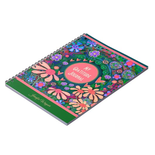 ピンクかわいらしの花ハート感謝ジャーナル ノートブック (左側)