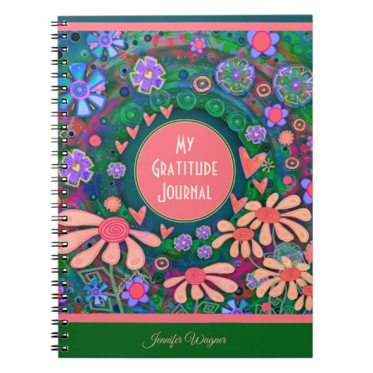 ピンクかわいらしの花ハート感謝ジャーナル ノートブック (正面)