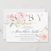 ピンクかわいらしの花フローラ女の子ベビーシャワー 招待状 (正面)