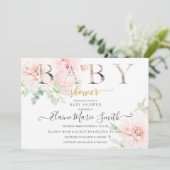 ピンクかわいらしの花フローラ女の子ベビーシャワー 招待状 (スタンド正面)