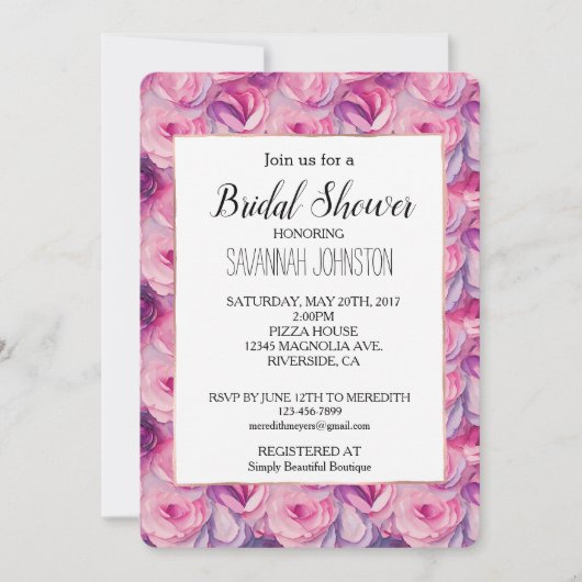 ピンクかわいらしの花ブライダルシャワー 招待状 (正面)