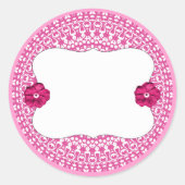 ピンクかわいらしの花レースのようのラ空白のベルシール ラウンドシール (正面)