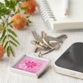 ピンクかわいらしの花可愛いレトロデイジー柄 キーホルダー (側面)