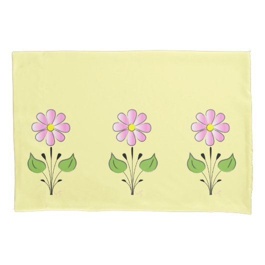 ピンクかわいらしの花柄イエローブルーかわいい 枕カバー (正面)