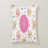 ピンクかわいらしの花柄モノグラムの アクセントクッション (正面(垂直))
